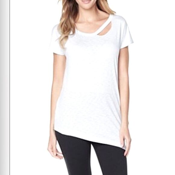 NWT Yummie by Heather Thomson White Asymmetric Ripped T-Shirt XS - Picture 1 of 10